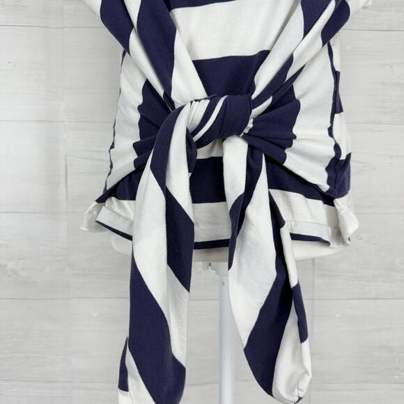 Anthropologie Maeve Tie Front Wrap Tee Shirt Size L Navy White Rugby Striped - Picture 5 of 14